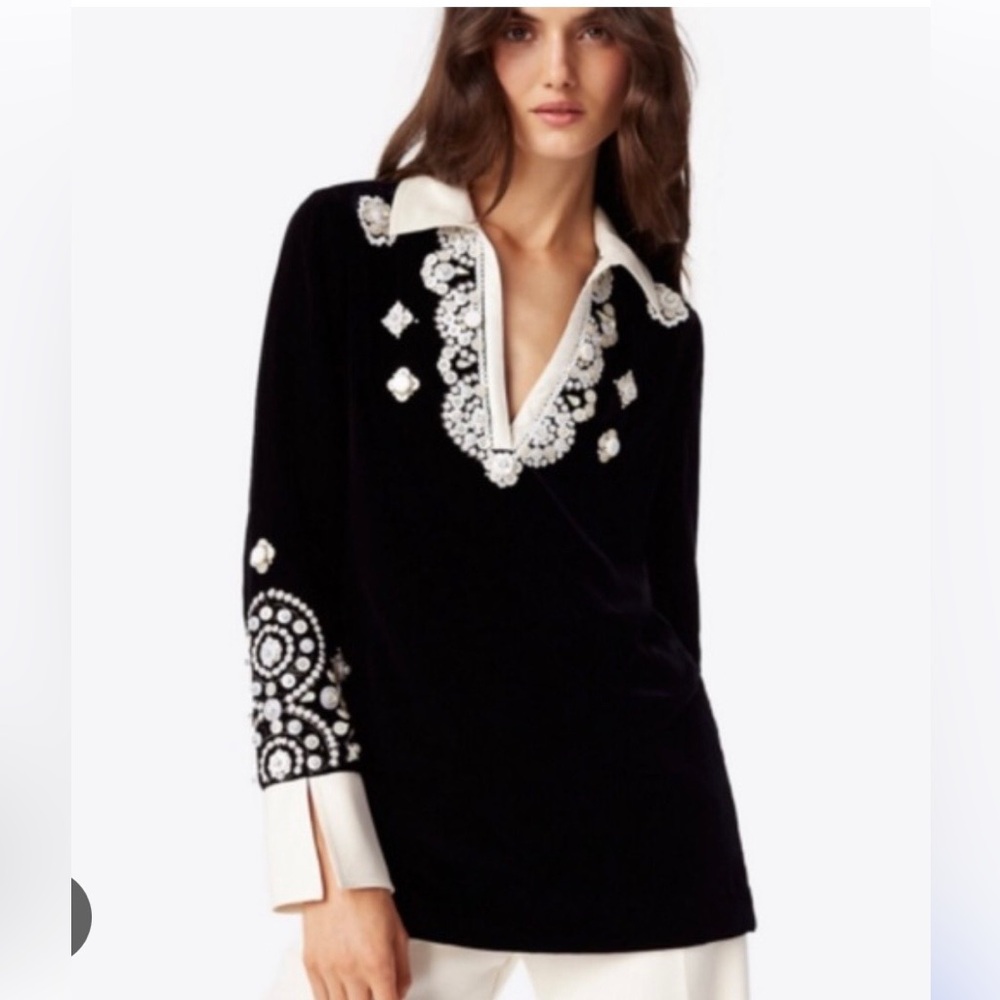 NWT STUNNING Tory Burch plush velvet embroidered Hadley tunic size 2